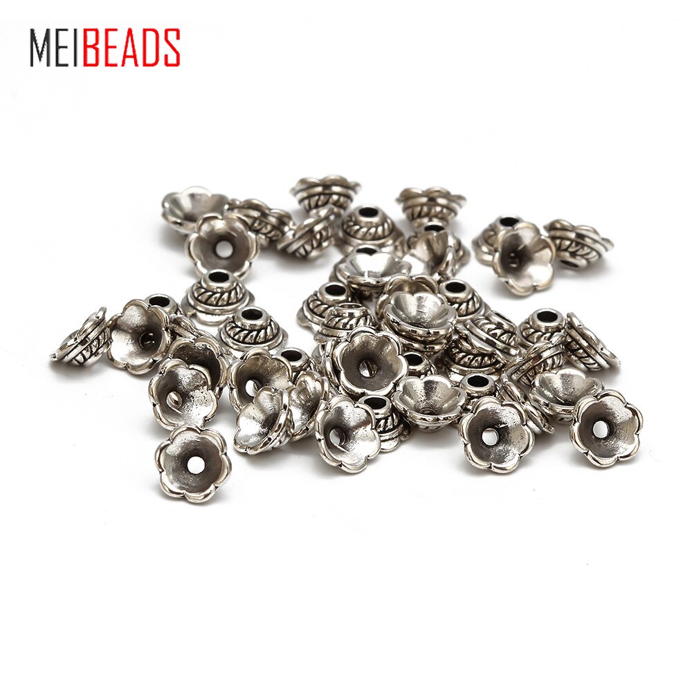 Meibeads 50 Stks/partij 7 Mm Retro Zilveren Kleur Imitatie Bead Caps Diy Legering Sieraden Accessoires Voor Armband Ketting Maken UF5410