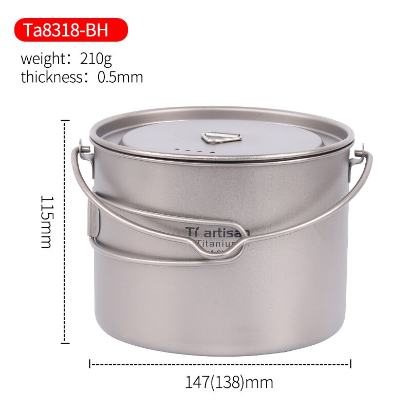 Tiartisan puro titanio1.6L impostato di pentole pieghevole portatile pentola e pentole da campeggio tutto'aperto multifunzione Ta8318TI: 1.6L pot-BH