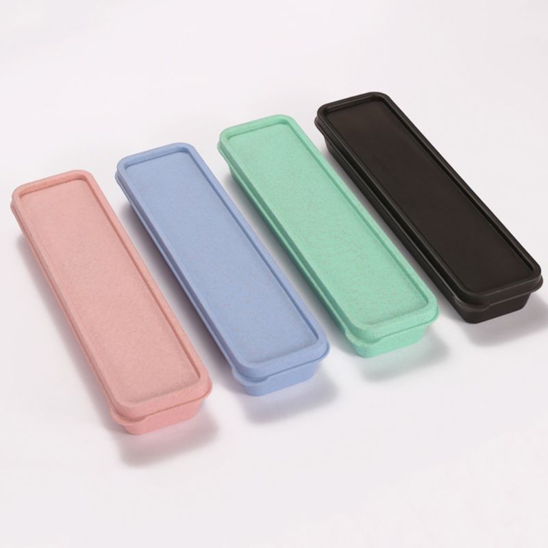 Portable Tableware Storage Box Eco-Friendly Wheat Straw Cutlery Picnic Chopstick Spoon Container Kitchen Utensil Pencil Case