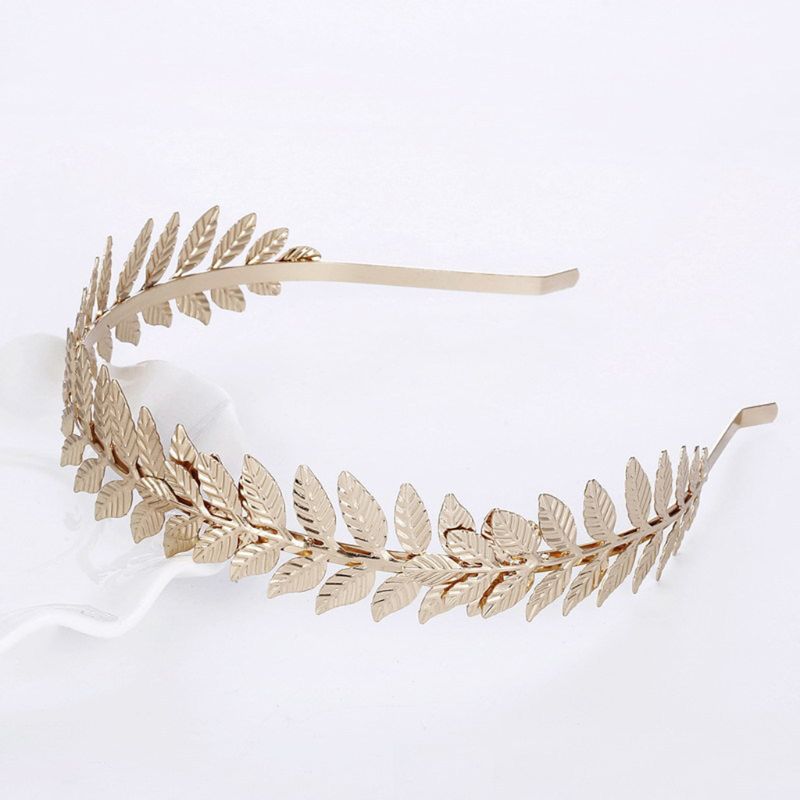 Greek goddess headband metallic gold silver leaves branch crown hair band wedding bride tiara shimmer hair