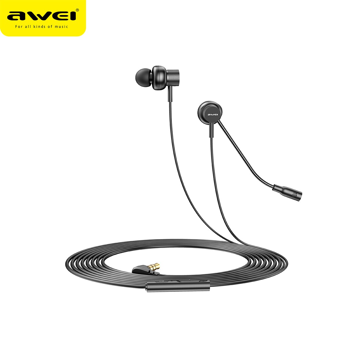 AWEI ES-180i In-ear Gaming Earphones 3.5mm Plug With Microphone For Phone ,Computer, Video Game Stereo HD Clean Voice: Default Title