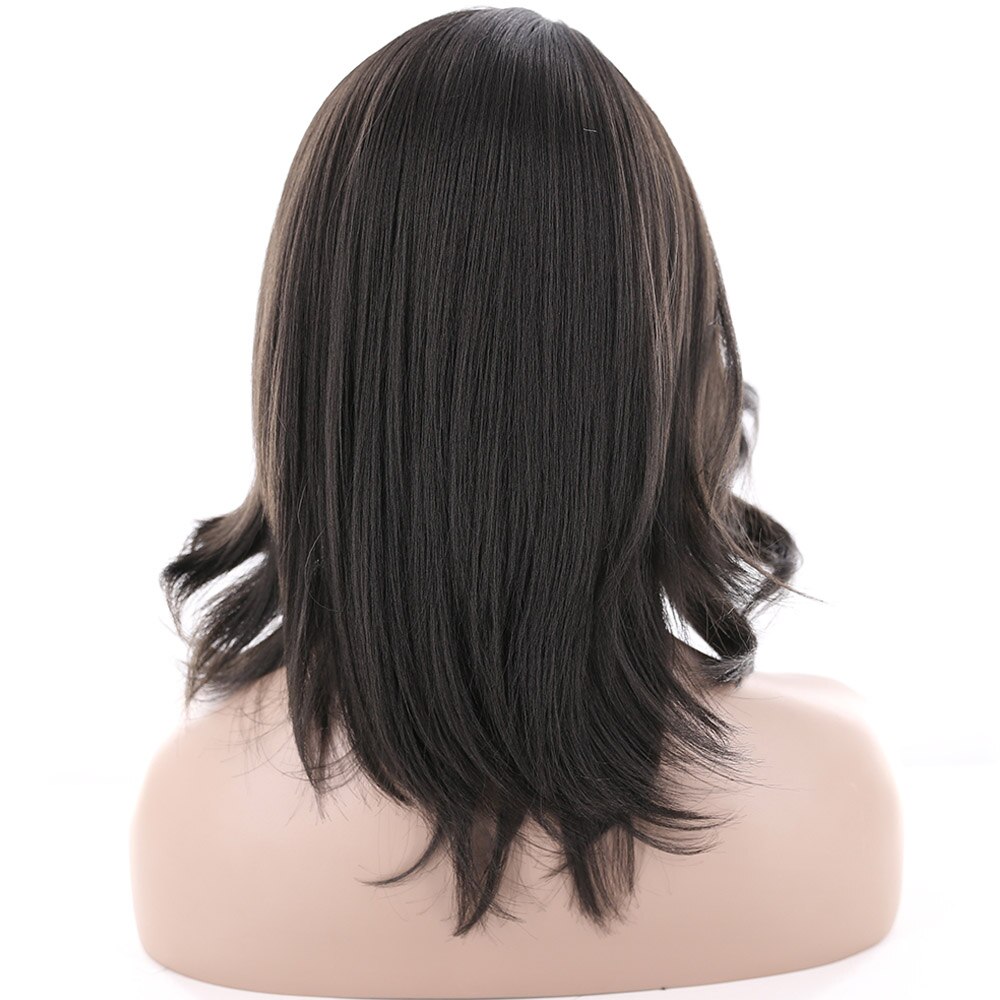 Brown Color Synthetic Hair Wigs With Bangs Side Part X-TRESS High Temperature Fiber Glueless Hairpiece Straight Women Short Wig: #1B