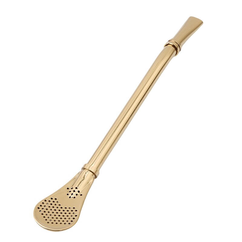 Pajita de acero inoxidable hecha a mano para beber, filtro Yerba Mate té Bombilla calabaza lavable, herramientas prácticas de té, accesorios de barra: Gold