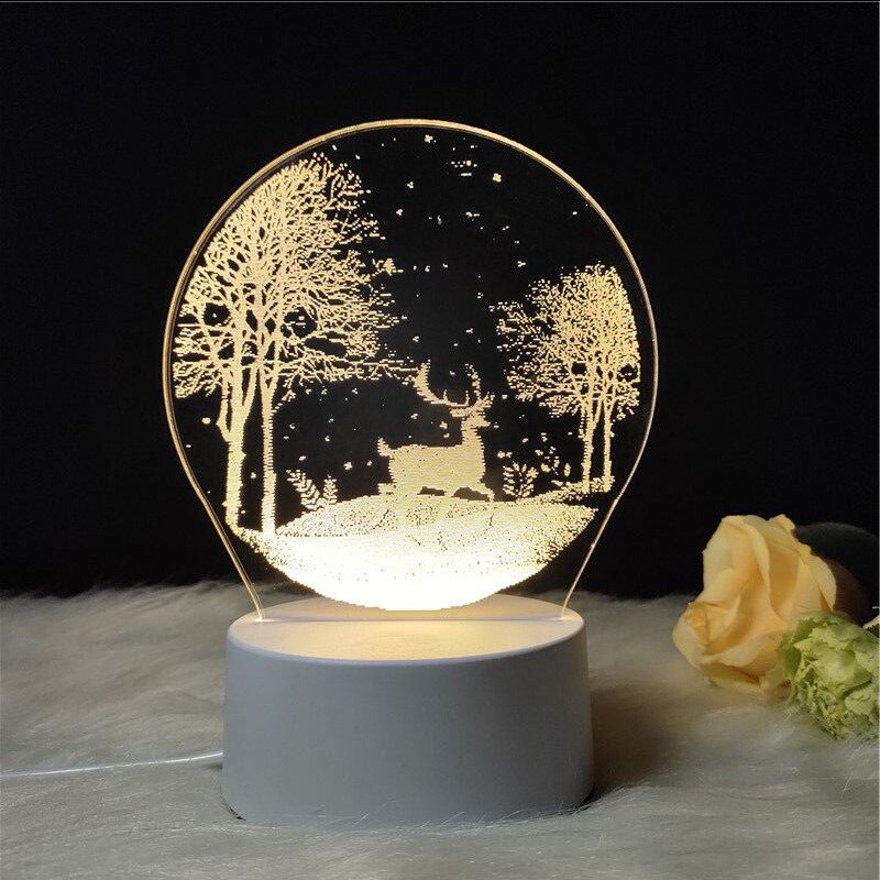 für Freundin Freund 3D Hologramm Lampe USB Acryl Lichter Romantische Liebe Jahrestag Vorhanden Valentinstag: Hirsch mit Baum
