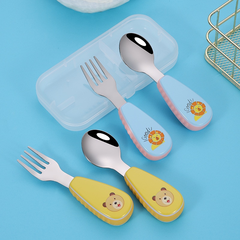impostato di forchette per cucchiaio per neonati impostato di posate per bambini in acciaio inossidabile posate per bambini senza scatola di formica