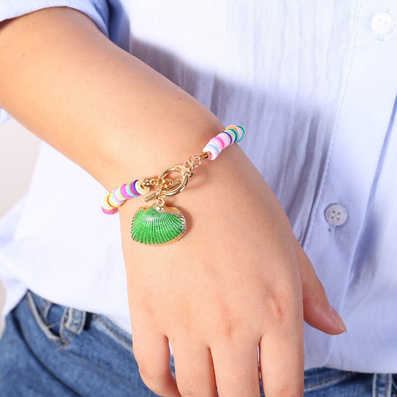 18cm Bohemia Colorful Shell Bracelet for Women Clay Bracelet Alloy OT Buckle Summer Beach Jewelry