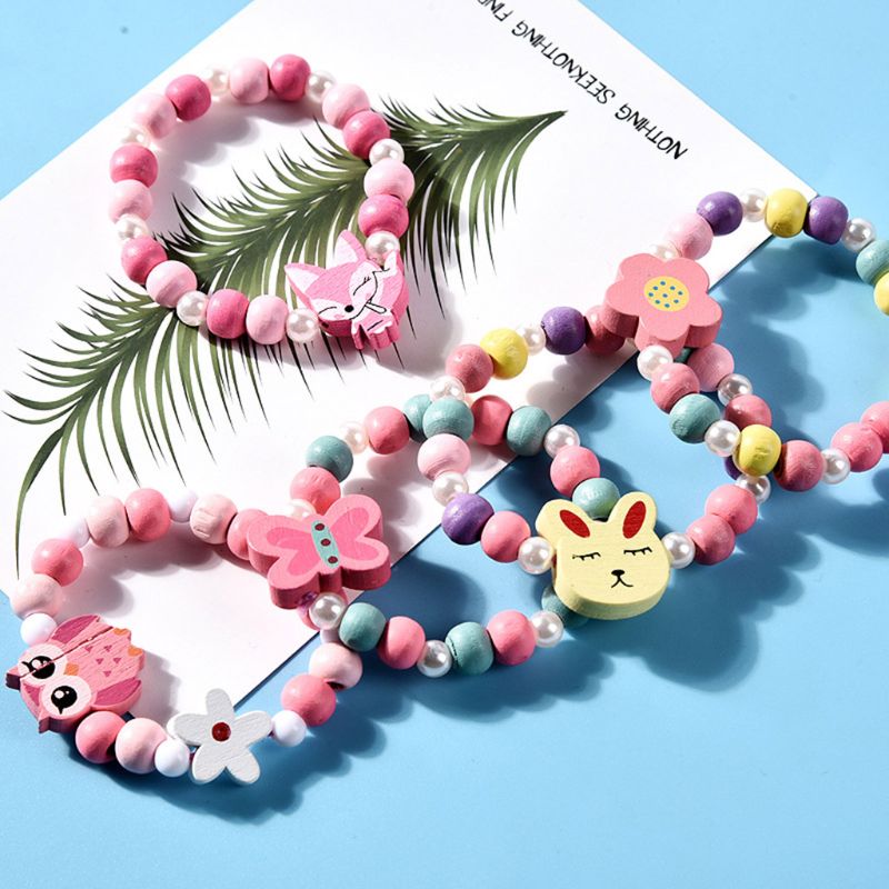 1 set kinderen mix kleur houten kralen ketting armband meisjes prinses sieraden