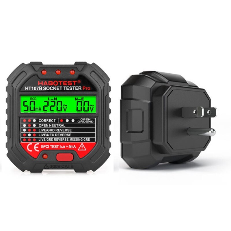 Testeur de ligne RCD, testeur de prise électrique, prise EU/UK/US HT107, Test de tension avec écran LCD