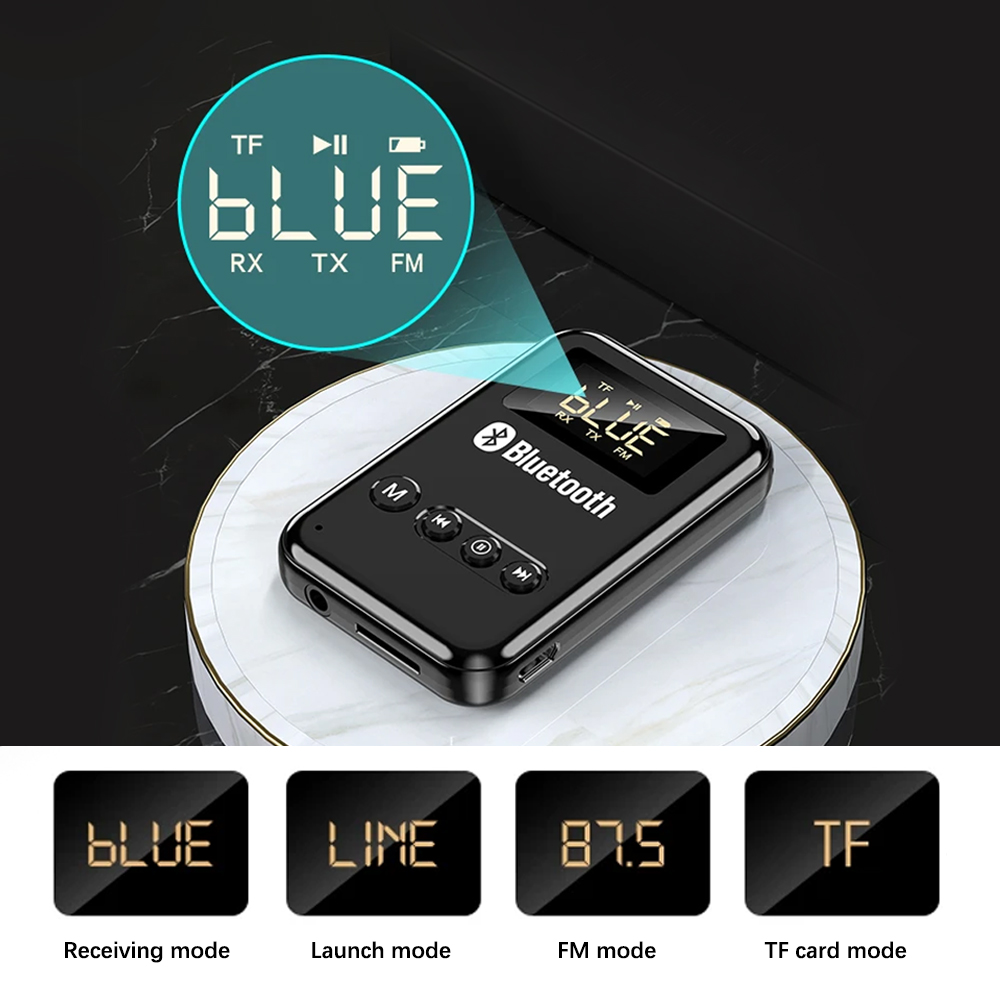 Transmitter Receiver 300mA Battery Wireless Audio LED Bluetooth 5.0 Adapter For Car Music Headphone Speaker Support TF Card FM