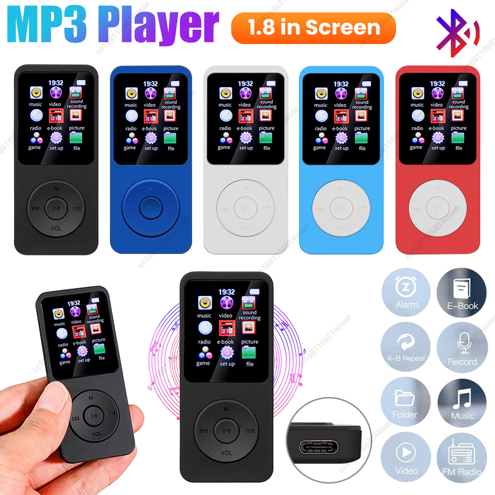 1,8-calowy odtwarzacz MP3 typu C Przenośny odtwarzacz muzyczny Bluetooth 5.0 Obsługa e-booków Nagrywanie sportowe Radio FM dla dzieci Sport