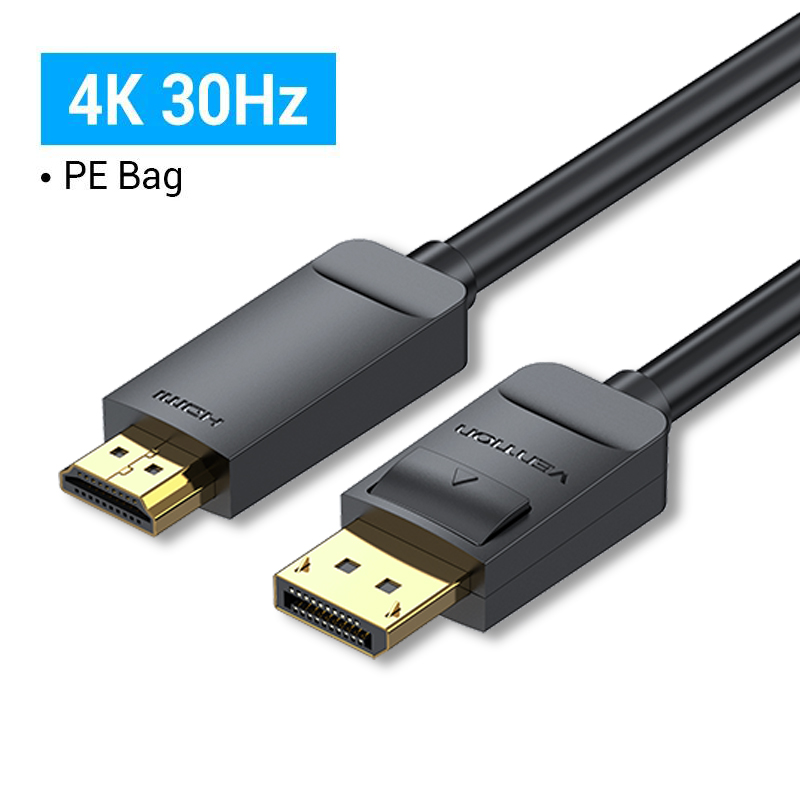 Vention Display Port to HDMI 4K 60Hz DP to HDMI Cable for PC Laptop HDTV Monitor Projector Video Audio Cable DisplayPort to HDMI: black / 3m