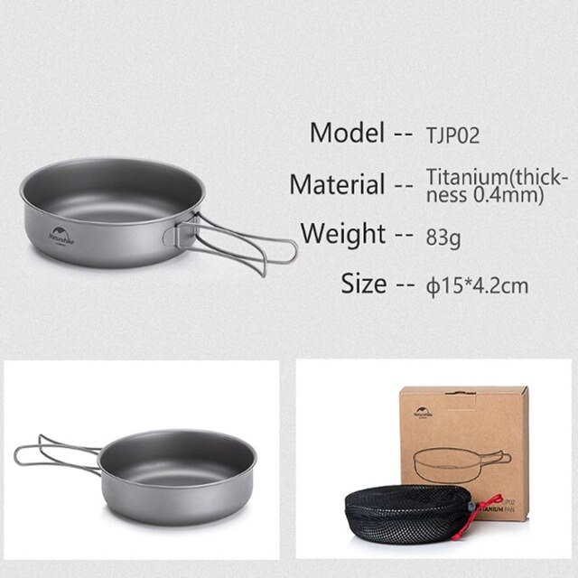 Naturehike Outdoor Titanium Pot stoviglie pentole padella Picnic ultraleggero pentola singola 2-3 persone Picnic campeggio pentola: TJP02 pan