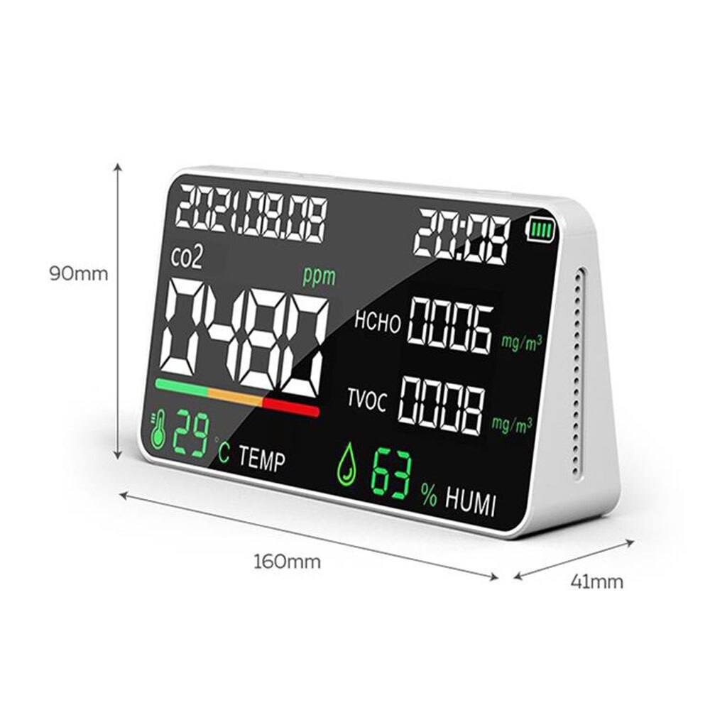 Air Detector CO2 Detector with Carbon Dioxide TVOC HCHO Value Electricity Quantity Temperature Humidity Display Function