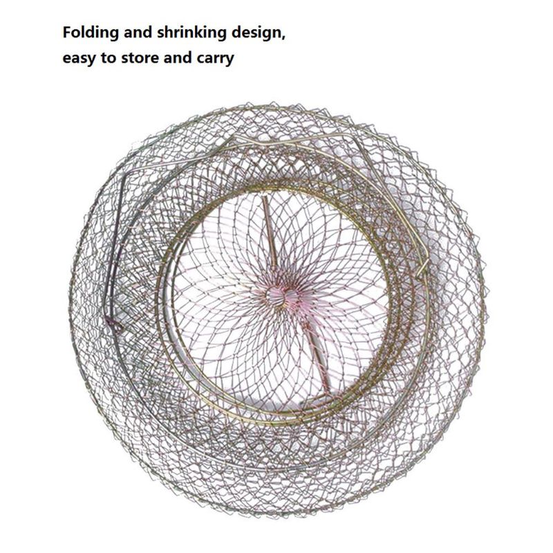 1pc Foldable Steel Wire Fishing Cage Fish Crab Squid Shrimp Trap Spring Door Portable Fish Basket Net Fishing Pot