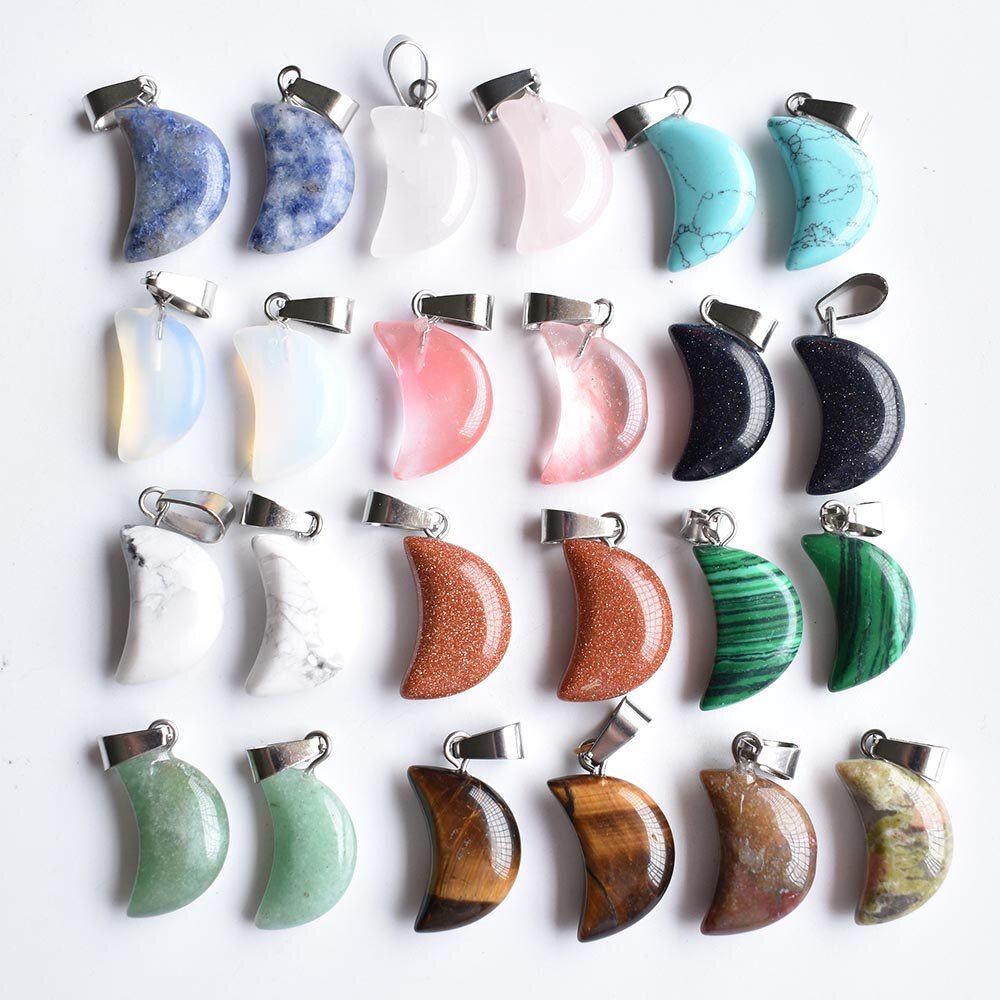 assorted natural stone crescent moon shape charms pendants for DIY jewelry making 24pcs/lot free