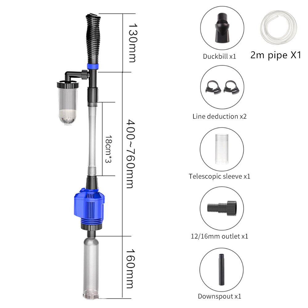 Powerful Suction Aquarium Electric Syphon Operated Fish Tank Sand Washer Vacuum Gravel Water Changer Cleaning Fish Tank Tools: 1Pcs with 2m pipe