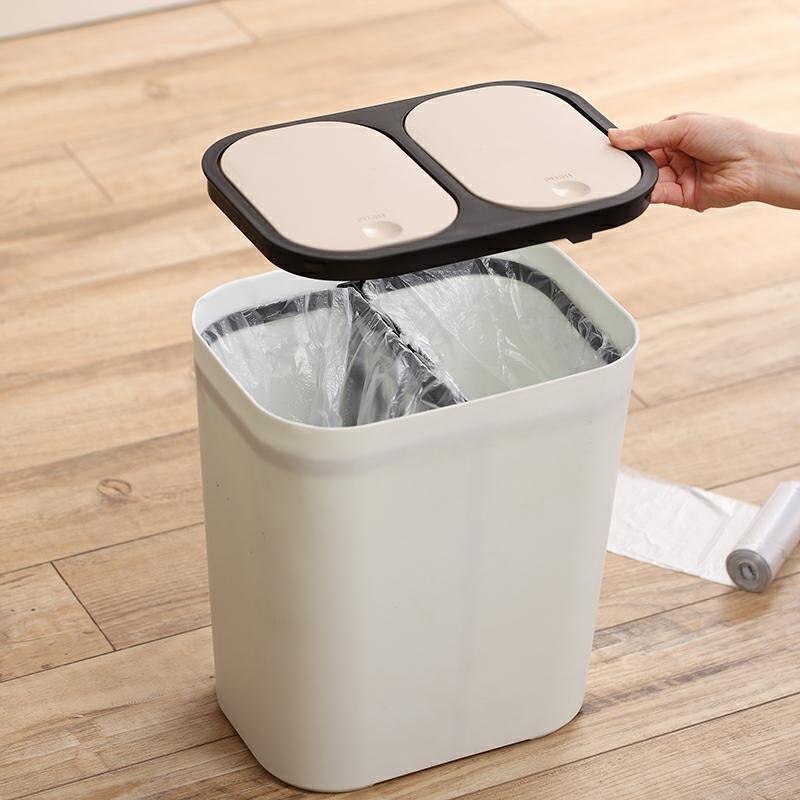 Kitchen Trash Can Recycle Bin Double Cover Trash Bin Household Dry And Wet Separation Waste Bin Rubbish Bin for Bathroom