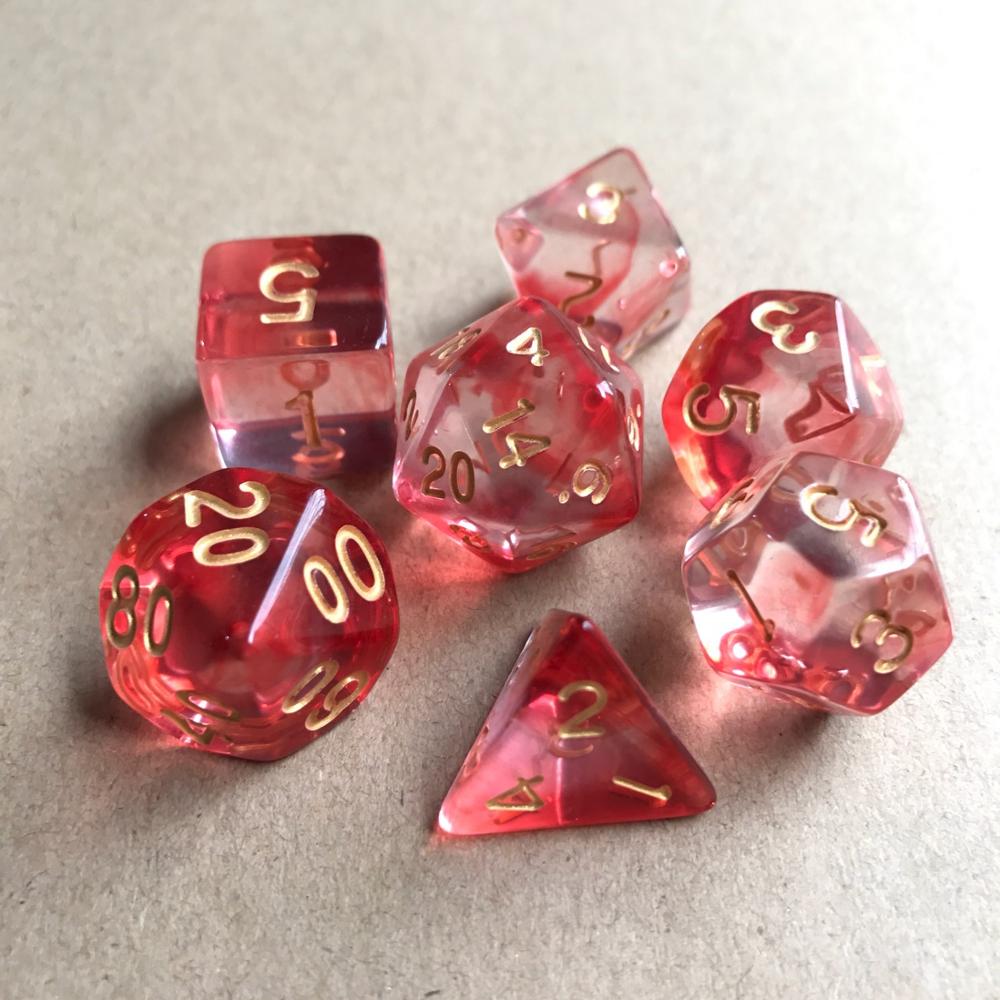 Imdg 7 pçs/set polyhedron dois-cor transparente jogo rpg dados acrílico dnd dados de jogo digital com saco