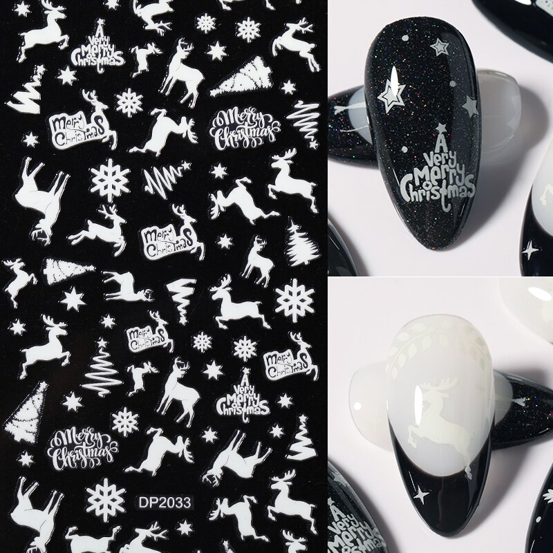 1Pc 3D noël curseur ongle autocollant décalcomanies ange flocon de neige lumineux ongle adhésif feuilles autocollants pour beauté décor