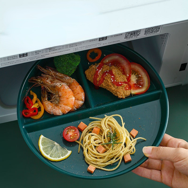 Compartment Plate For Food Round Plastic Dinner Plates Dinnerware Dining Plate Serving Dishes Cake Salad Kitchen Plates