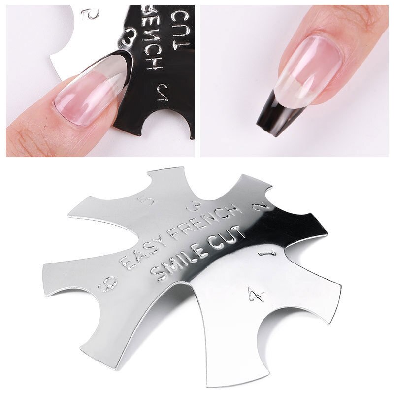Pro 9 Sizes Easy French Smile Cut V Line almond shape Tips Manicure Edge Trimmer Nail Cutter Acrylic Pink White French Nails: 17-French Silver-I