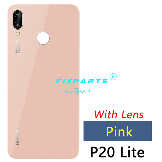 Origina Voor Huawei P20 Lite Back Battery Cover Achter Glas Panel Deur Behuizing Case Huawei P20 Lite Batterij Cover + camera Lens: Pink (With Lens)