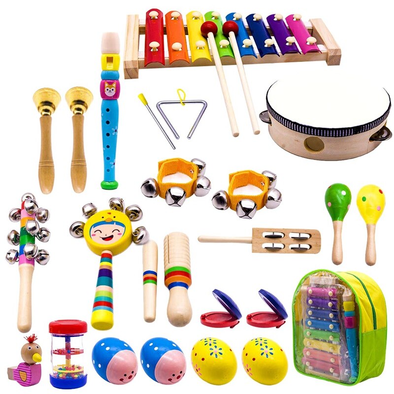Instrumentos musicales para niños, 15 tipos 23 Uds xilófonos de juguete de percusión de madera para niños y niñas educación preescolar con respaldo de almacenamiento: Default Title