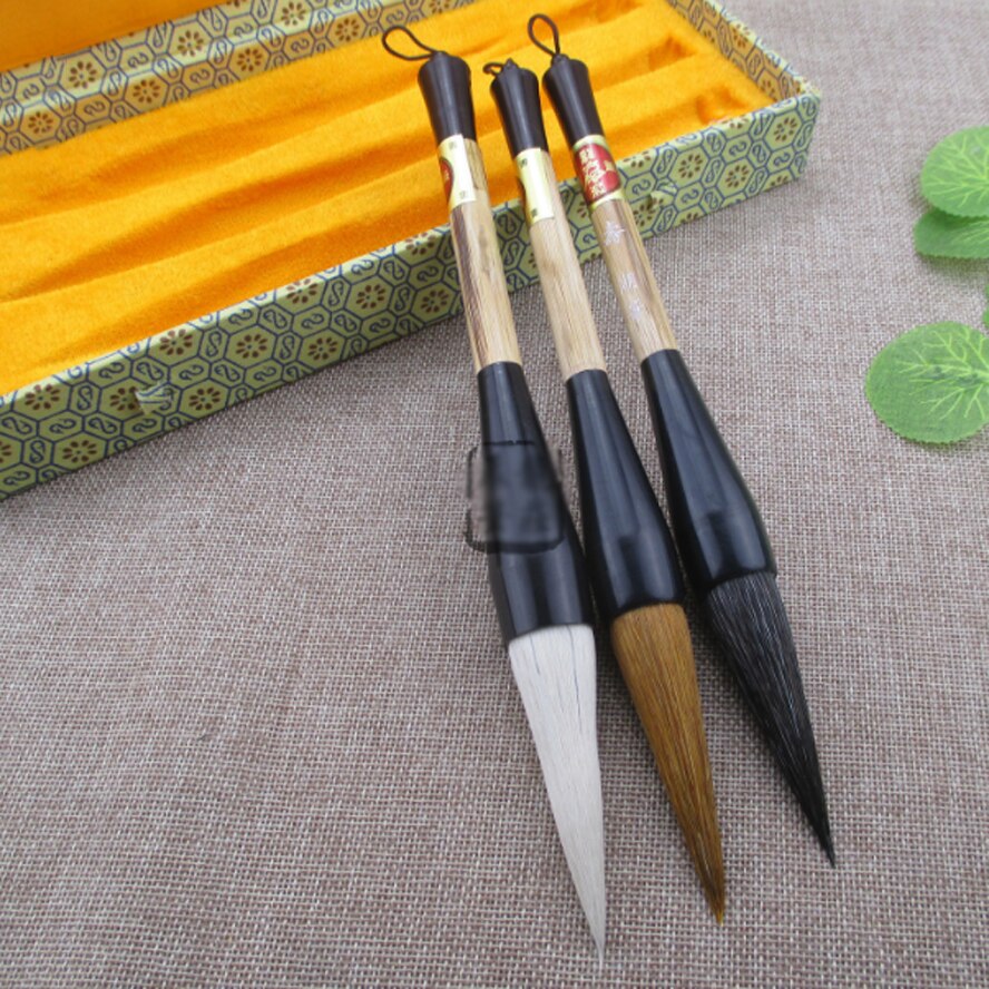 3pcs/set China calligraphy brush pen set weasel hair writing brush ink pen painting Hopper-shaped brush box set