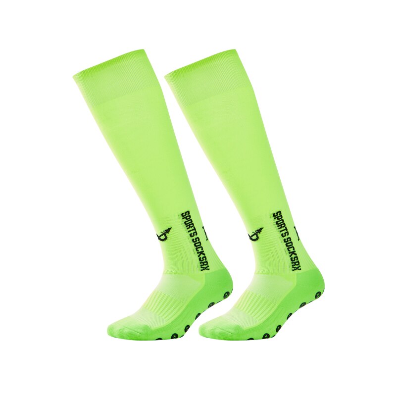 Unisex Sports Sock 1Pair Anti Slip Soccer Cotton Football Running Socks Short/Long Absorb Sweat Sock: Fluorescent green / Long