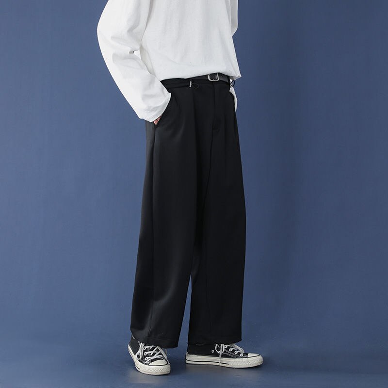 Pantalon de costume noir et gris Caramel pour hommes, ample, droit, jambes larges, , solide, décontracté, facile à assortir, printemps été