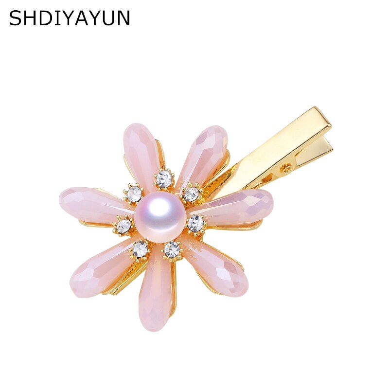 Shdiyayun Mode Natuurlijke Zoetwater Parel Haar Clip Vrouw En Meisjes Kristal Bloem Haar Haar Pin