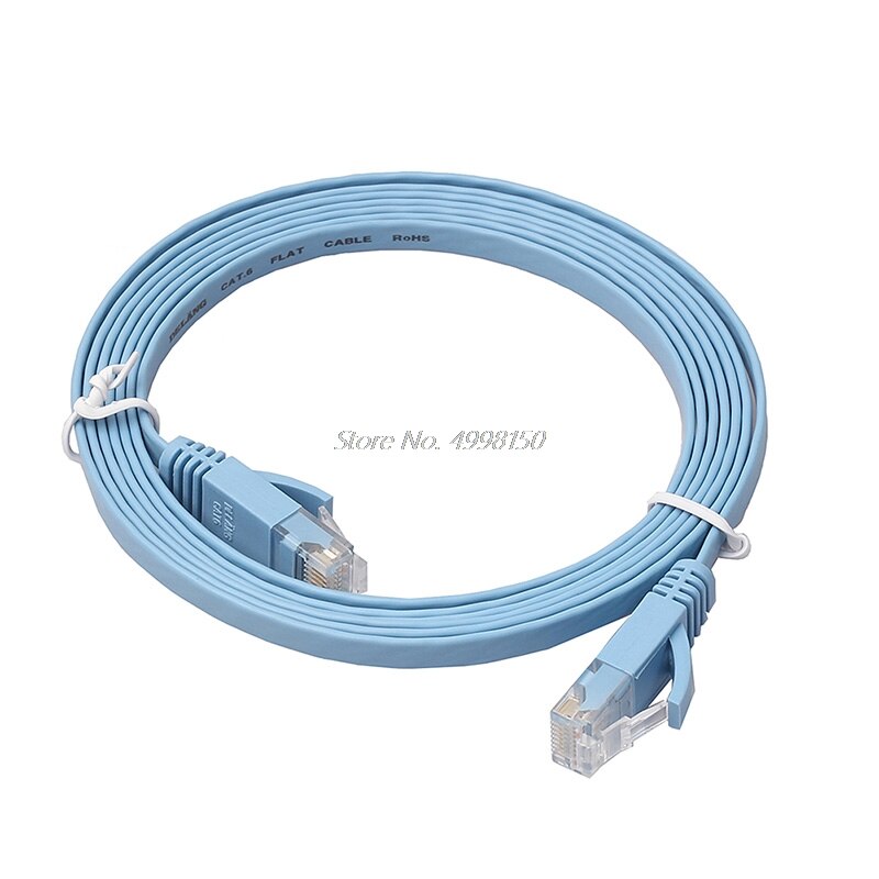 Ethernet CAT6 Internet Network Flat Cable Cord Patch Lead RJ45 For PC Router: Blue / 1M