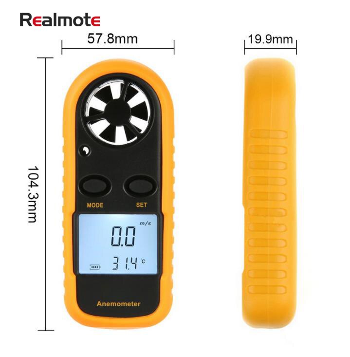 Realmote Handheld Lcd Mini Digital Anemometer Wind Meter Gauge Meter 0 - 30 M/s Sensor Tester Met Achtergrondverlichting
