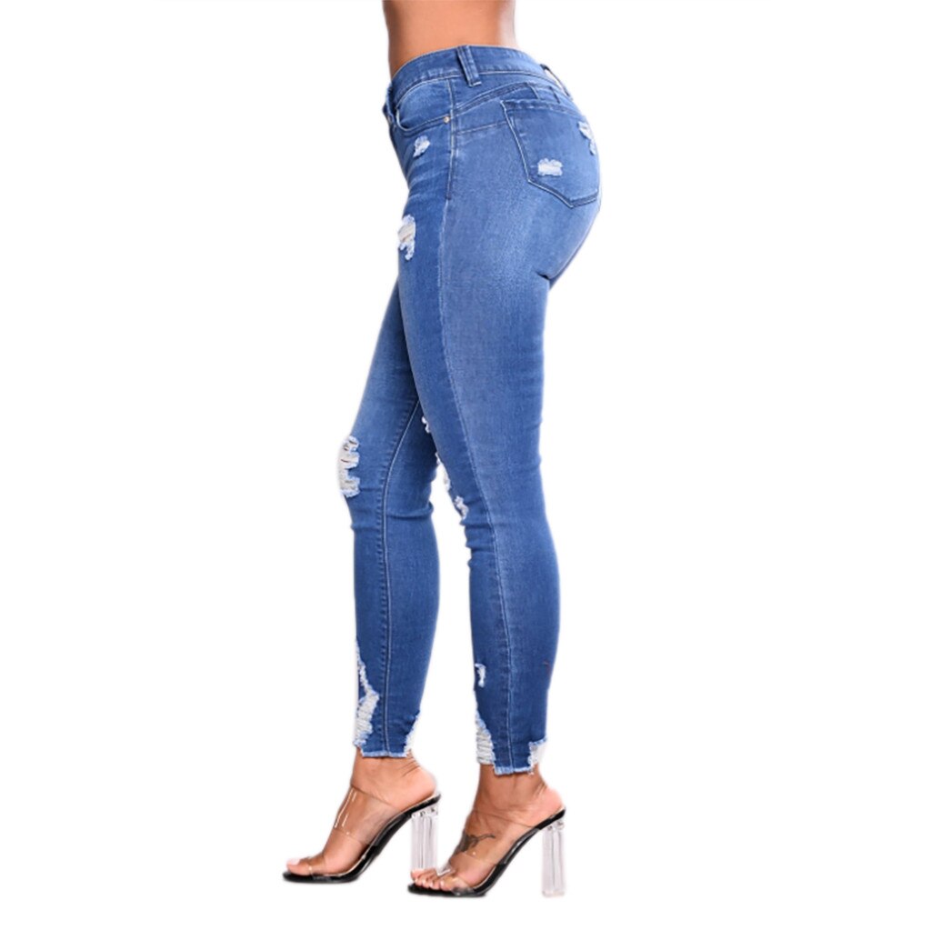 Ladies'high Waist With Holes In Elasticity And Small Feet Jeans Sexy Casual All Seasons Pants For Women