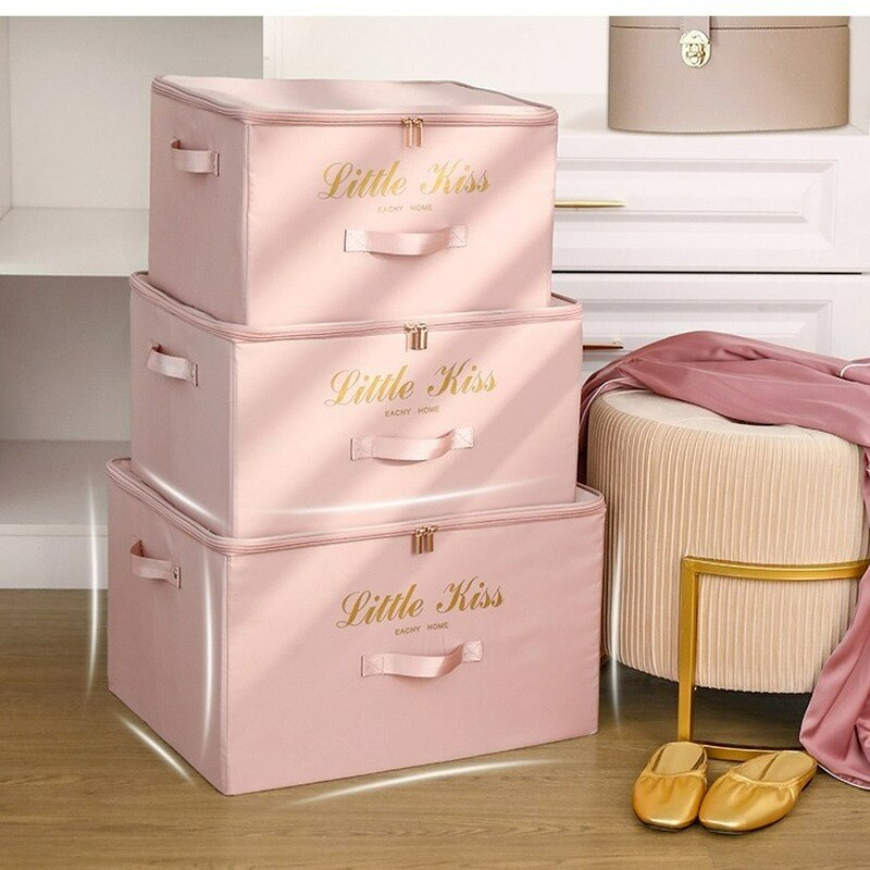 Clothes Quilt Storage Box Organizer Household Large Wardrobe Foldable Satin Fabric Storage Box Home Large Item Organizer