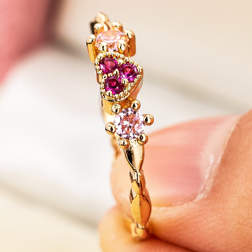 Goud Kleur Koperen Hartvormige Trouwringen Voor Vrouwen Leuke Cubic Zirconia Engagement Ring Sieraden Accessoires