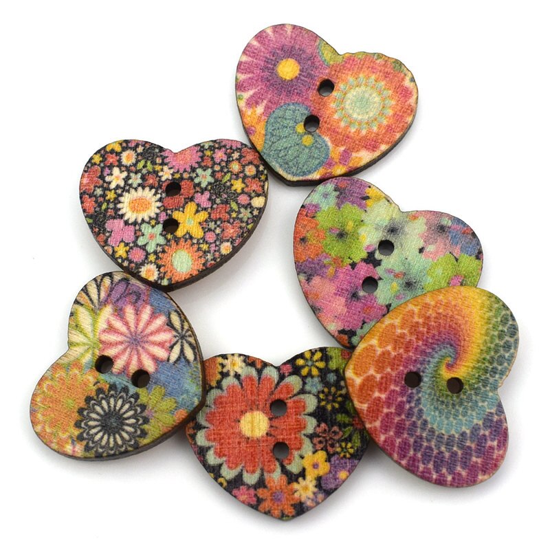 50 Stuks 25Mm Houten Knop Hartvorm 2-Hole Houten Knopen Kledingstuk Accessoires Naaien Diy Voor Baby Kleding knop Zak