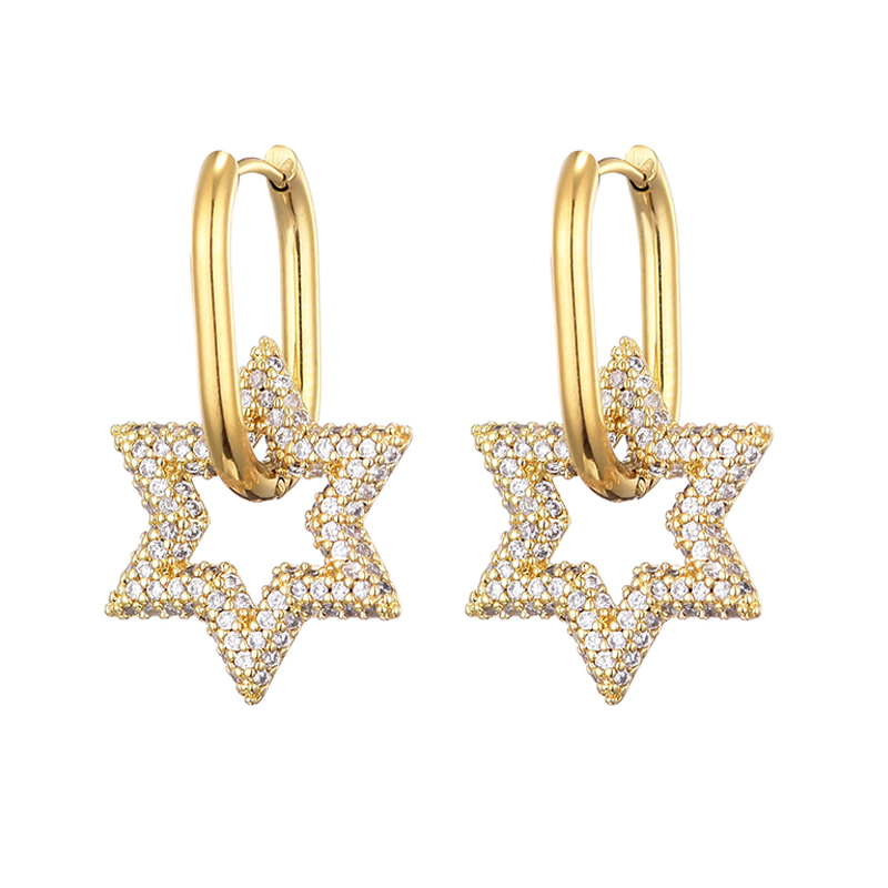 Lovbeafas Ster Ronde Roestvrijstalen Oorringen Voor Vrouwen Zirkonia Geometrische Gouden Kleur Bruiloft Elegante Sieraden: Black Gun Plated