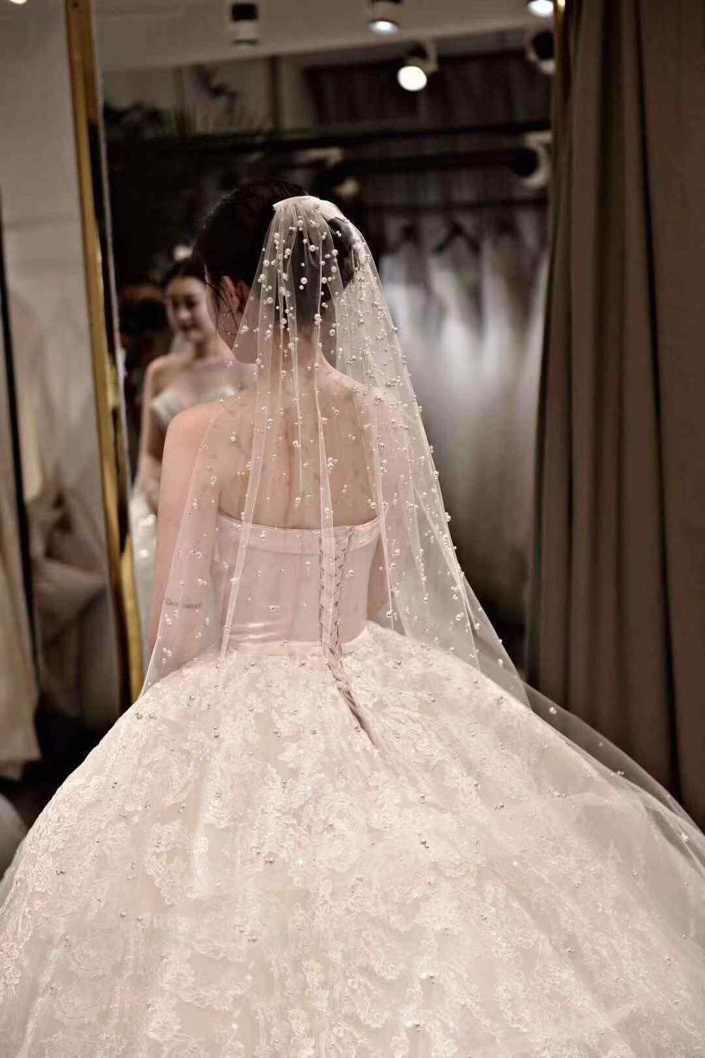 Long 2m 3m 4m mariée mariage voiles Tulle étoilé perles luxe voiles pour mariées voile mariage Velo de novia perles Long: 300 cm