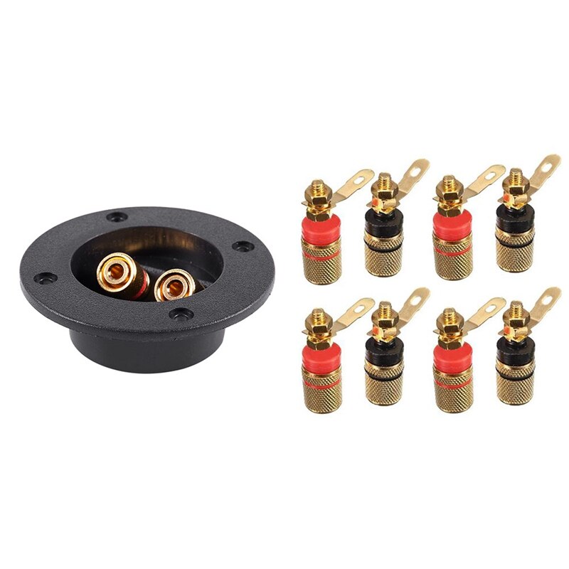 1x 2-Way Speaker Car Box Terminal Round Spring Cups & 8Pcs Gold Plated Amplifier Speaker Binding Post 4mm