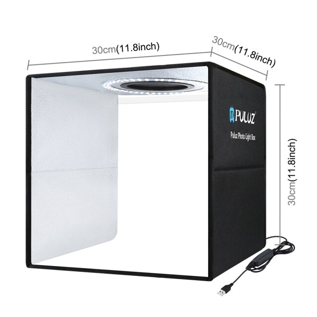 Puluz Photo Studio Lightbox 3 Model Led Light Photography Softbox Shooting Foldable Tent Box Kit &amp; 6/12 Backdrops Background: Black 30CM