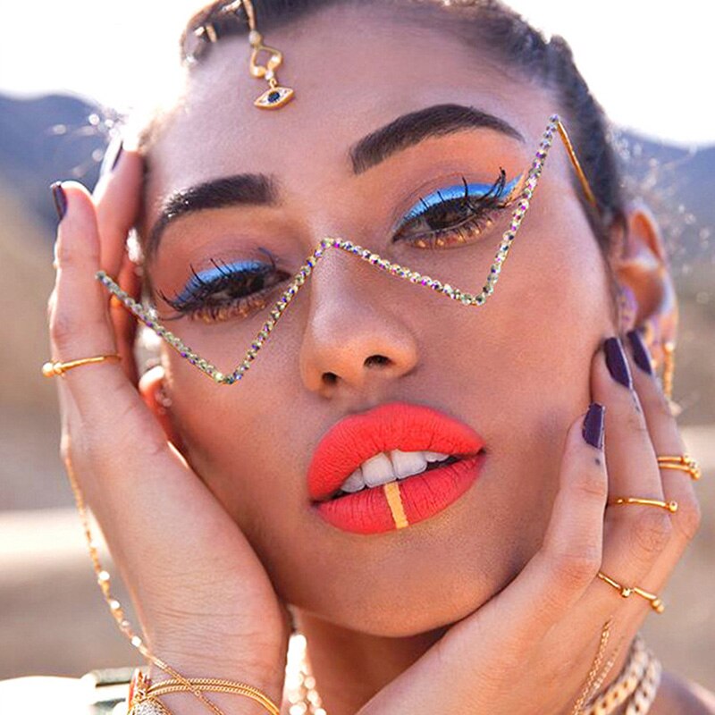 Glasses Women Triangle Half Frame Diamond Glasses Frame Retro Women Crystal Eyewear Glasses Without Lens Eyeglasses Frame