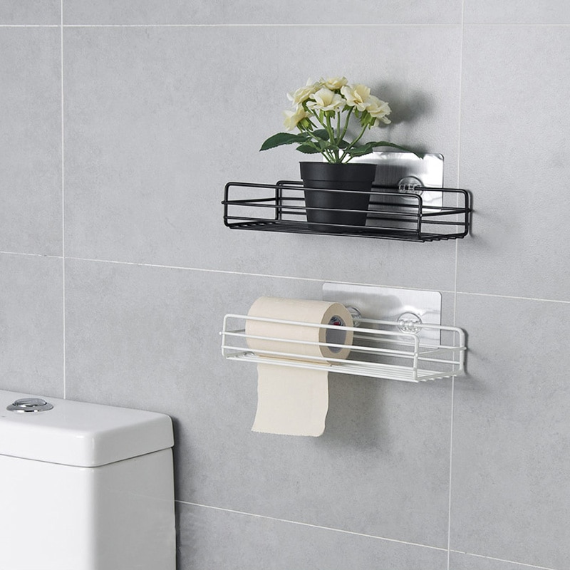 Japanese-style wrought iron wall-mounted racks free punching bathroom storage rack storage shelf shower wall shelf kitchen bathr