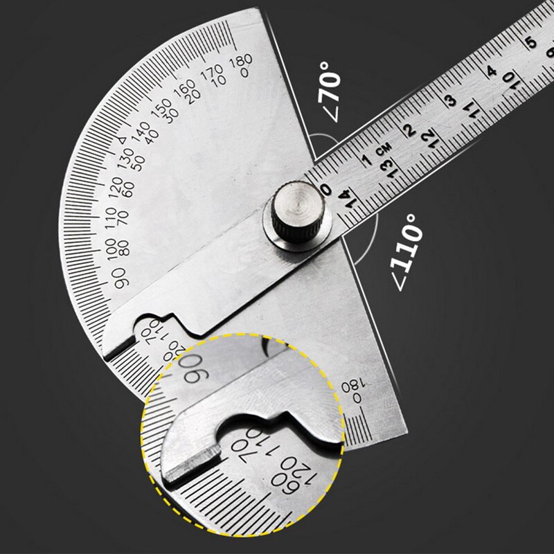 14.5cm 180 Degree Adjustable Protractor Multifunction Stainless Steel Roundhead Ruler Mathematics Measuring Tool