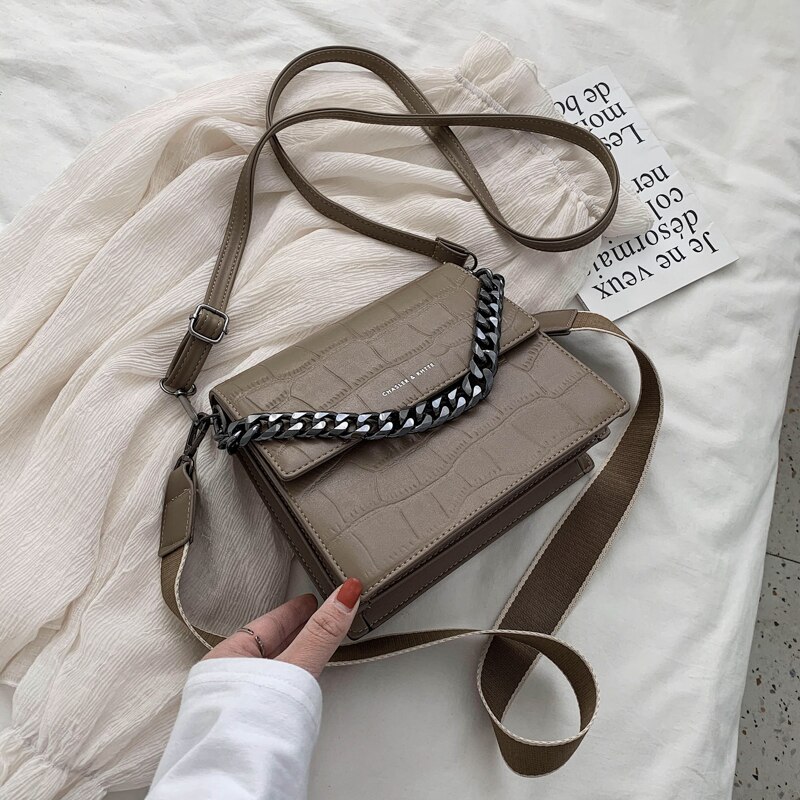 Jin mantang ketting damestas casual schoudertas messengertas effen kleur leren moedertas damestas: Koffie