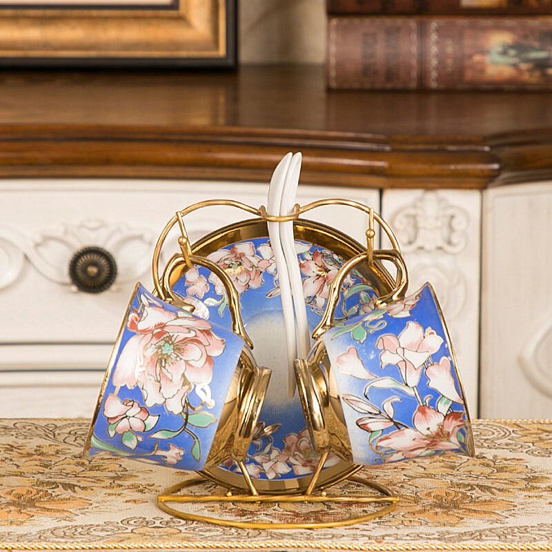 Lovely English British Tea Cup Set 220ML Porcelain Cup and Saucer Spoon Set Heat Resistant Coffee Mug Set Home Party Teaware: Orchid