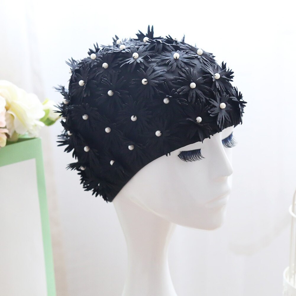 Gorro de baño con de flores 3D para mujer, gorro de baño impermeable, sombrero para champú, gorro de playa para nadar, gorros de ducha de pelo largo: 2B