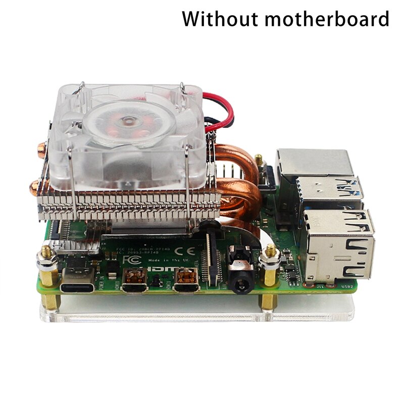 for Raspberry Pi 4 B / 3B + / 3B Thin Ice Tower Cooling Fan Metal Shell RGB Color Changeable LED Light with Bracket