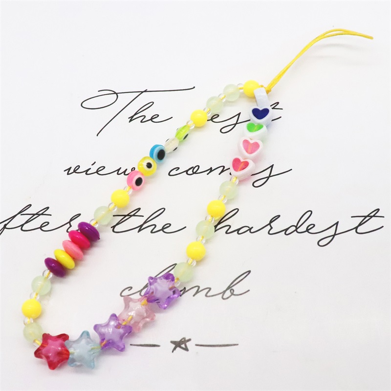 Blauwe Ster Bohemian Kleurrijke Zachte Klei Mobiele Telefoon Keten Voor Vrouwen Acryl Regenboog Keramische Liefde Kristal Kralen Mobiele ph: Licht Geel Kleur