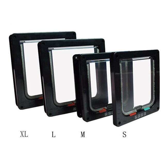 Porta de segurança com tampa para gato e cachorro, porta de plástico abs com buraco para cães, gatos e animais de estimação pequenos, fácil de usar e seguro: black / L